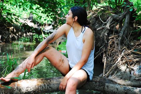 The girl in a woodの写真素材