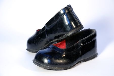 Galoshes, rubber footwear during a rainの写真素材