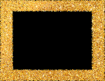 Golden frame on dark background. Decorative frame or border. Gold glitter. Vector illustration.のイラスト素材