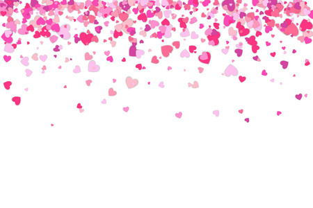 Valentines Day background. Confetti hearts petals falling. Heart shapes isolated on white background. Love concept. Vector illustration.のイラスト素材