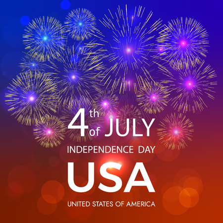 Fourth of July Independence Day of the USA. Fireworks on Independence Day. Greeting card.のイラスト素材