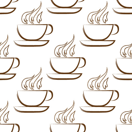 Coffee background. Seamless pattern. Cups on white background. Vector illustrationのイラスト素材