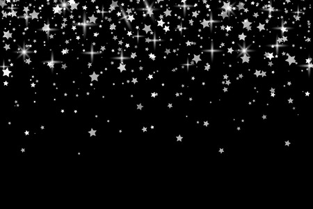 Vector Illustration of Falling stars on dark background. Silver Stars Confetti. Christmas, New Year celebration holiday background.のイラスト素材
