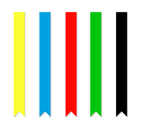 Set of Decorative ribbons. Yellow, blue, red, green and black ribbons isolated on white background.のイラスト素材