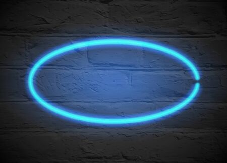 Blue neon frame on brick wall. Vector illustrationのイラスト素材