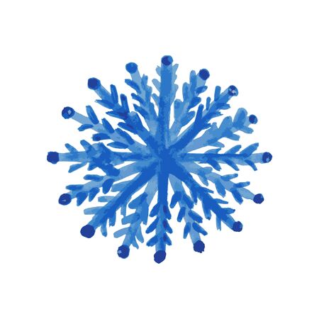 Blue hand drawn snowflake isolated on white background. Design element for Christmas and New Year banners and postcards. Print for poster, t-shirt, bag, card, sweatshirt, flyer, clothes.のイラスト素材