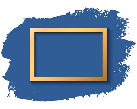 Gold frame and blue ink brush stroke on the white background. Vector illustration.のイラスト素材