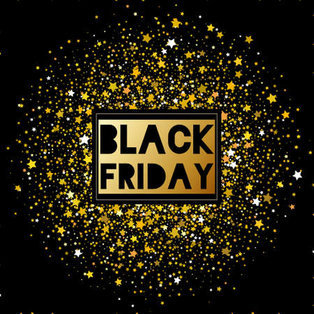 Black friday sale banner. Black Friday Sale Poster with gold Glitter on Dark Background. Vector illustrationのイラスト素材