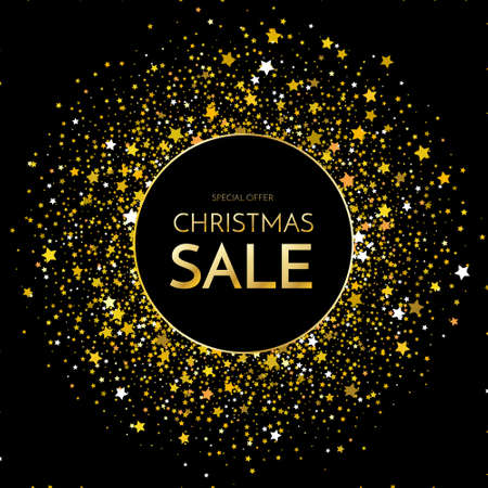Sale. Christmas sale banner. Christmas sale phrase on dark glitter background. Vector illustration.のイラスト素材