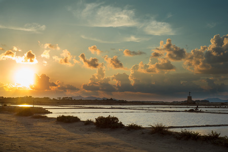 sunset in marsala, sicily, italyの写真素材