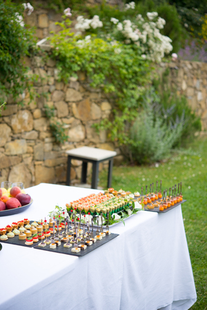 Assortment festive appetizers with tapasの写真素材
