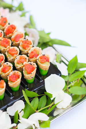 Assortment festive appetizers with tapasの写真素材