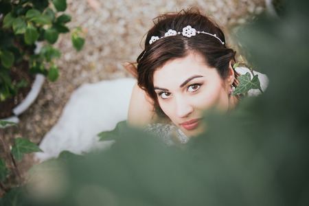 portrait of beautiful bride, outdoorの写真素材