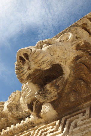The famous lion head from the roman Temple of Jupiter in Baalbekの写真素材