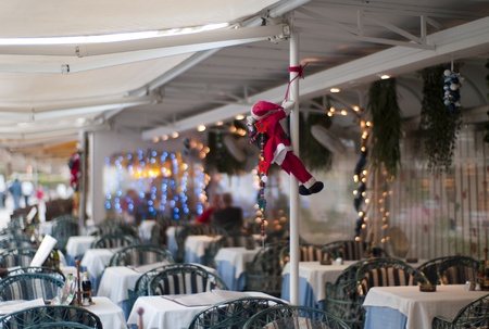 Christmas decorations in a restaurantの写真素材