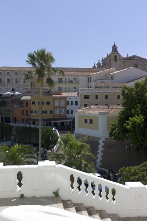 View of Mahon or Maon  Mahon is the capital city of the island Menorca  It is located on the eastern coast of the island, which is part of the Balearic Islands, Spain  MahÃ³n has the second deepest natural harbour in the worldの写真素材