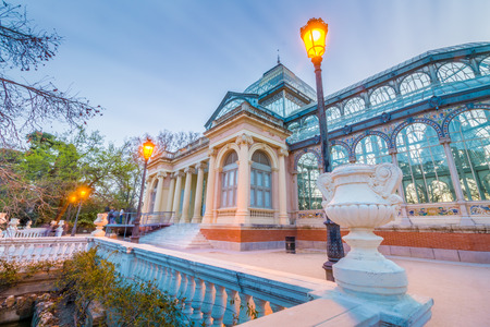 The Crystal Palace (Palacio de Cristal) is located in the Retiro park in Madrid, Spain. It is a metal structure used for expositions of contemporaneous art. It is a touristic attraction of the city.のeditorial素材