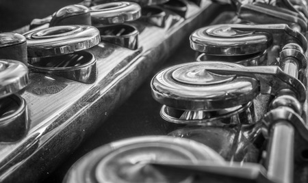 Transversal flute closeup. Music instrument detail.の写真素材