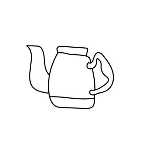 Simple vector teapot. Autumn illustration with black lines on white isolated background doodle. Design for coloring, postcards, web, poster, print.のイラスト素材