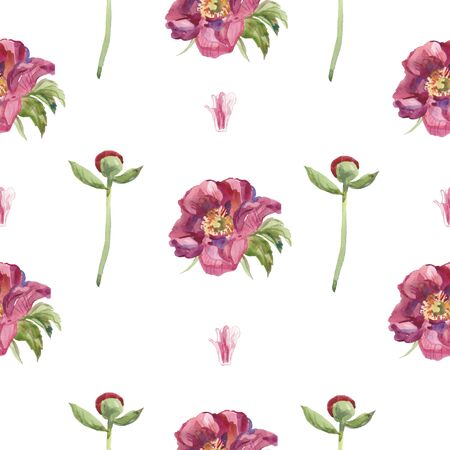 Watercolor seamless pattern with pink pines. Print on a white isolatedの写真素材