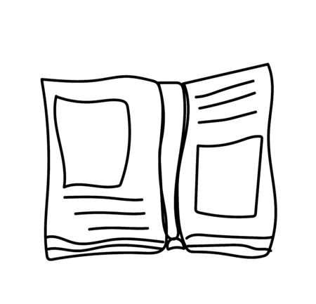 One vector open book hand drawn black line.A thing and an accessory for studying on a white background.A simple illustration of the doodle style office.Design for posters,social networks,web,card.のイラスト素材