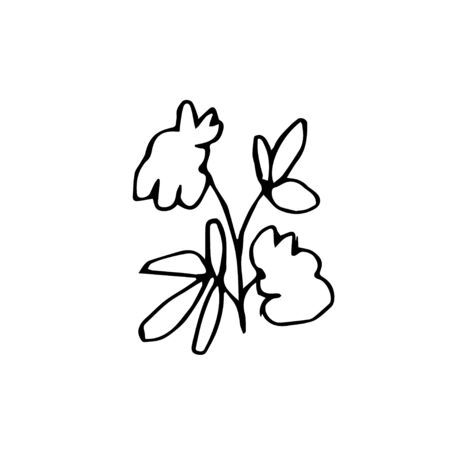 One vector flowers hand drawn clip art. Black gardening illustration line art on a white isolated background. Design for wrapping paper, stickers, cards, packages and coloring.のイラスト素材