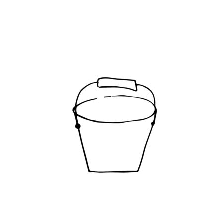 One vector bucket hand drawn clip art. Black gardening illustration line art on a white isolated background. Design for wrapping paper, stickers, cards, packages and coloring.のイラスト素材
