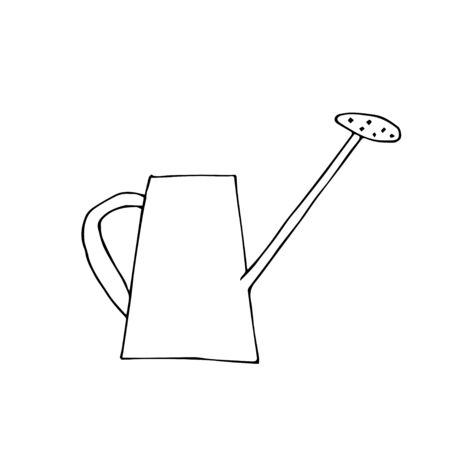 One vector watering can hand drawn clip art. Black gardening illustration line art on a white isolated background. Design for wrapping paper, stickers, cards, packages and coloring.のイラスト素材