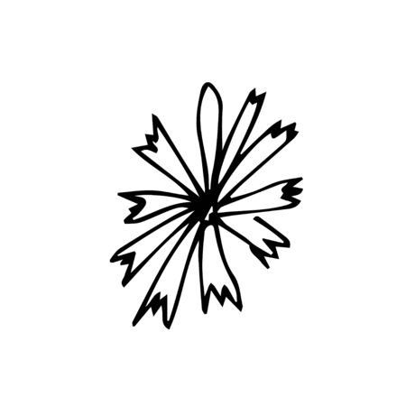 One vector cornflower with hand drawn clip art. Black gardening illustration line art on a white isolated background. Design for wrapping paper, stickers, cards, packages and coloring.のイラスト素材
