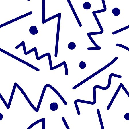 Vector abstract seamless pattern. Prints Phantom Blue lines and hand drawn points on a white isolated background. Design for wallpaper, textiles, web, social media wrapping paper, packaging, banner.のイラスト素材
