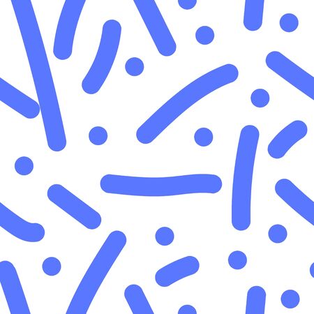 Vector abstract seamless pattern. Prints blue lines and hand drawn points on a white isolated background. Design for wallpaper, textiles, web, social media wrapping paper, packaging, banner.のイラスト素材