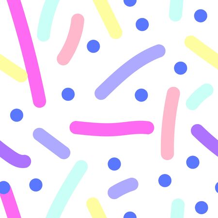 Vector abstract seamless pattern. Prints pastel colors lines and hand drawn points on a white isolated background. Design for wallpaper, textiles, web, social media wrapping paper, packaging, banner.のイラスト素材