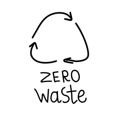 Vector single recycling sign. Ecological illustration doodle black line on a white isolated background. Design for social media, web, cards, textiles, wrapping paper, packaging, prints, coloring.のイラスト素材