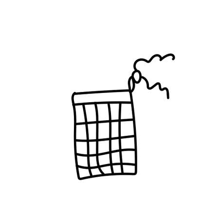 Vector single eco bag. Ecological illustration doodle black line on a white isolated background. Design for social media, web, cards, textiles, wrapping paper, packaging, prints, coloring.のイラスト素材