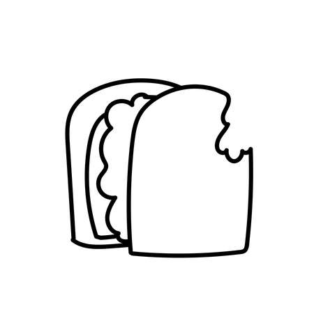 Vector single eco sandwich. Ecological illustration doodle black line on a white isolated background.Design for social media, web,cards,textiles,wrapping paper,packaging,prints,coloring.のイラスト素材