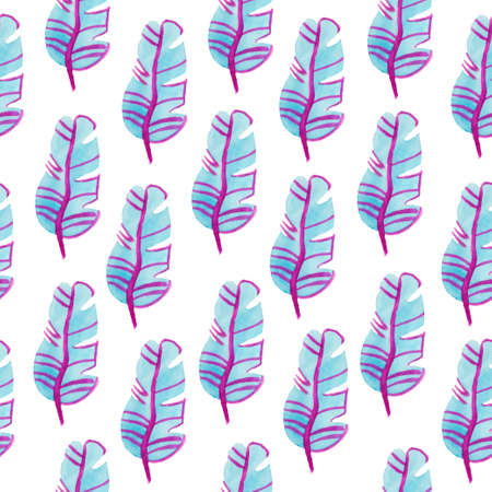 Watercolor seamless pattern with banana leaf. Print in unusual shades of hand drawn. Design for social media, packaging, banners, cards, wrapping paper, textiles, wallpaper.の写真素材