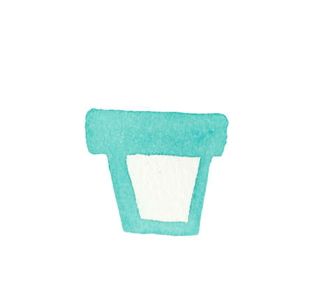 Watercolor pot for room plants in Aqua Menthe. Illustration of the home plant hand drawn on a white isolated background. Design for stickers, cards, prints, packaging.の写真素材