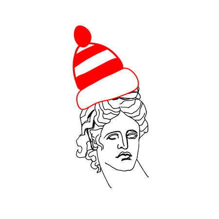Vector illustration of Christmas with David wearing a green mask and a hat.Winter coronovirus...