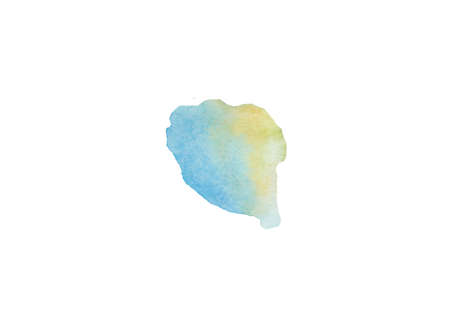 Bright watercolor blue color blot. Abstract childish drop texture hand drawn isolated wash spot on white background for text design, wedding, sticker, textiles, print, web ,, label, copyspace, gift card.の写真素材
