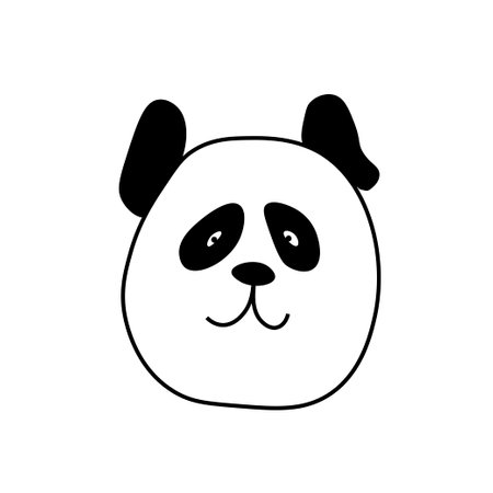 Vector New Year panda in doodle style.One simple bear.Illustration animal for Chinese New Year with black line hand drawn.Design for menus, cards, stickers, prints, social networks, web.のイラスト素材