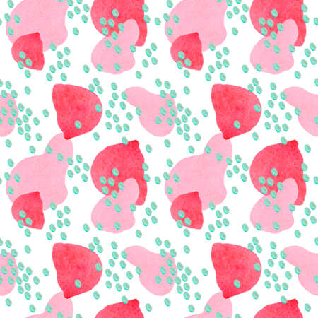 Watercolor abstract seamless pattern with bright red, green color on white background.Children's print with shapes of hand painted.Designs for wallpaper, textiles, social media, web, packaging.の写真素材