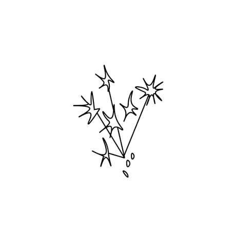 Vector Fireworks in doodle style.One simple sky.Illustration bright lights for Chinese New Year with black line hand drawn.Design for menus, cards, stickers, prints, social networks, web.のイラスト素材