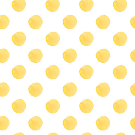 Watercolor abstract seamless pattern in on-trend colors.Static print with circles in yellow on white isolated background hand painted.Designs for textiles, social media, wrapping paper, fabric.の写真素材