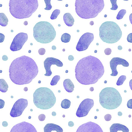 Watercolor abstract seamless pattern in on-trend colors.Print with circles in violet, purple, blue on white isolated background hand painted.Designs for textiles, social media, wrapping paper, fabric.の写真素材