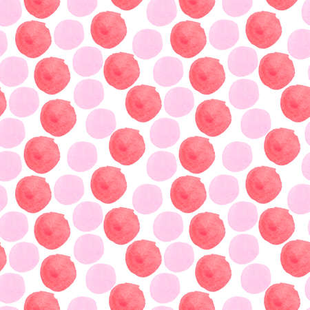 Watercolor abstract seamless pattern in on-trend colors.Print with circles in pink, red on white isolated background hand painted.Designs for textiles, social media, wrapping paper, fabric.の写真素材