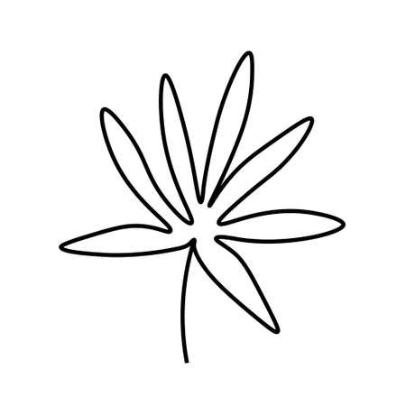 Vector minimalist plant leaf with a black line.One autumn simple hand drawn illustration on white isolated background in doodle style.Design for packaging, social media, posters, postcards.のイラスト素材