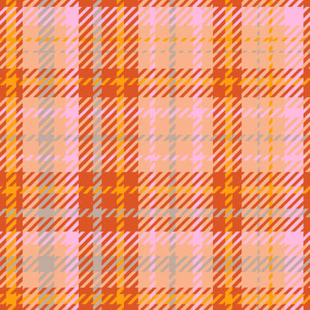 Seamless vector pattern in orange and lavender buffalo plaid.Autumn classic linen print.のイラスト素材