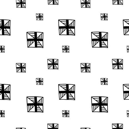 Vector seamless pattern with Scandinavian style snowflakes in black line on white isolated background.Winter, nordic, holiday hand drawn doodle style print.Designs for textiles, wrapping paper, packaging.のイラスト素材