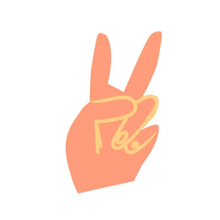 Peace sign with a beard representative of the LGBTQ European race hand drawn. Simple avatar of a two fingers in flat drawing style. Design for social networks, packaging, posters, postcards, stickers.のイラスト素材