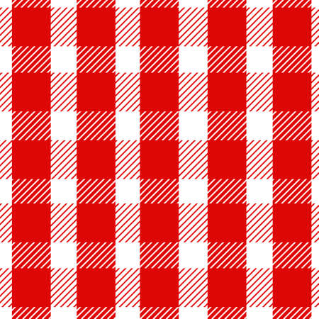 Vector seamless buffalo plaid pattern in red and white. Autumn, Christmas Tartan print background hand drawn. Designs for textiles, wrapping paper, fabric, packaging, social media, scrapbook paper.のイラスト素材